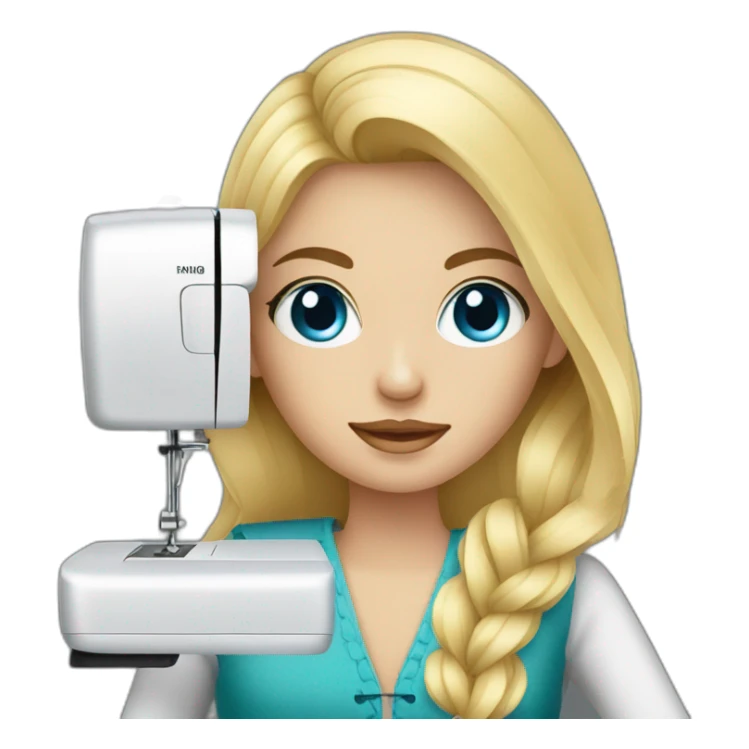 Blonde fashionable girl with blue eyes sewing sticker