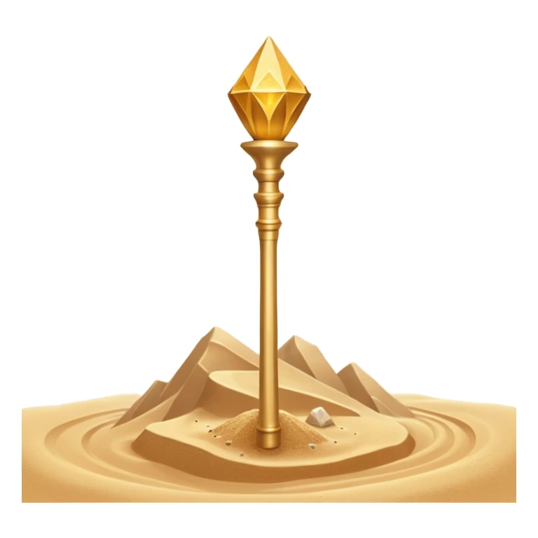 ancient pharaoh sand staff object icon, golden staff with Egyptian symbols, sandstone crystal headpiece, glowing desert aura, floating sand particles, 3D cartoon, mobile game icon style, centered, clean background, no text, no watermark
 sticker