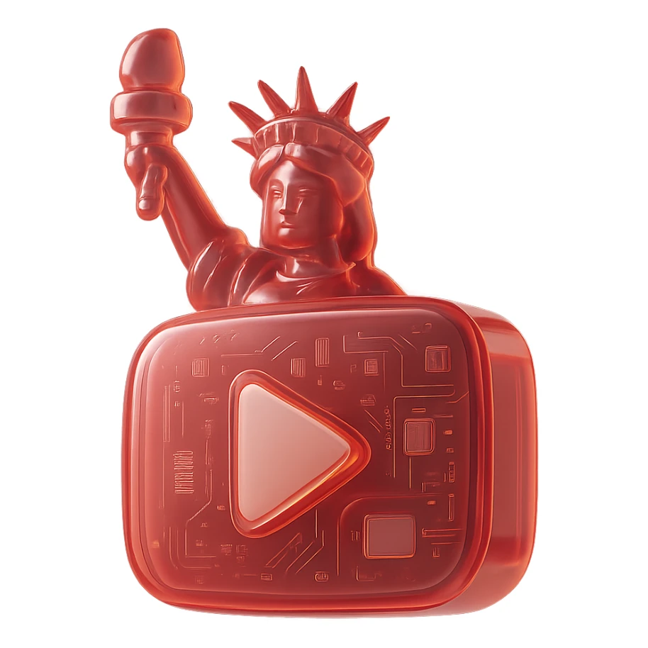 Statue of Liberty with YouTube play button, glossy circuit style sticker