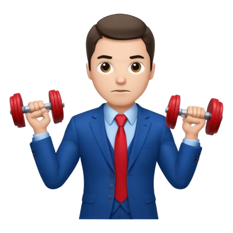 business man in a blue suit and red tie carry exercise sticker