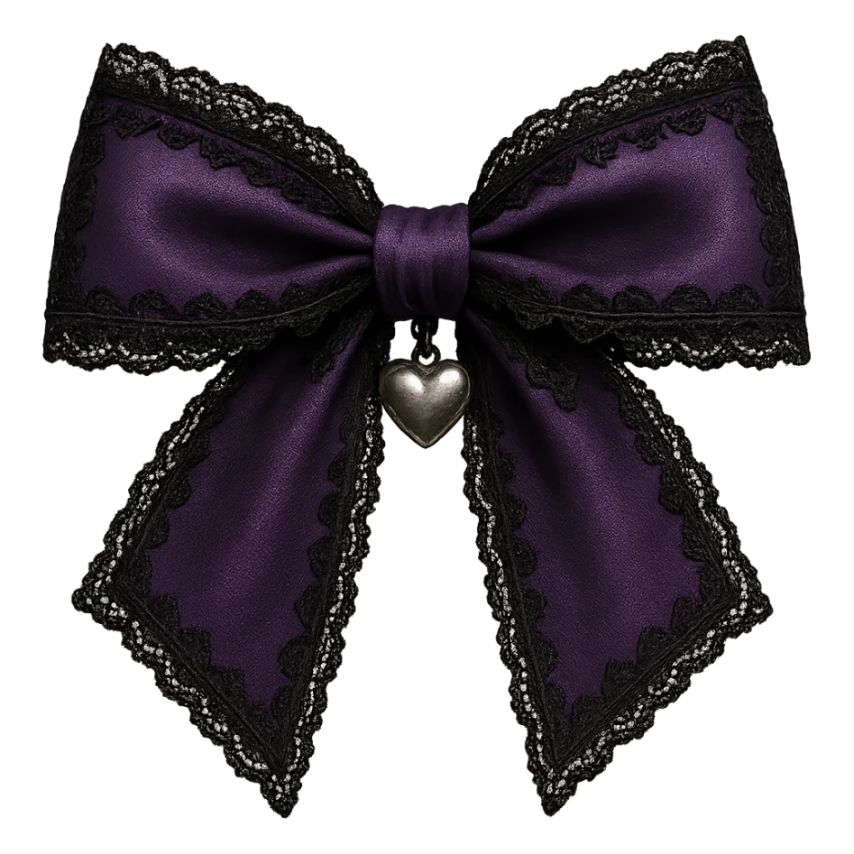 Purple gothic bow with black lace trim and heart charm, remove background sticker