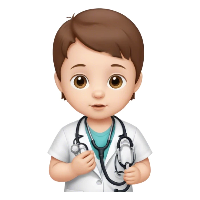 Baby with brown hair, 6 months, with a stethoscope  sticker