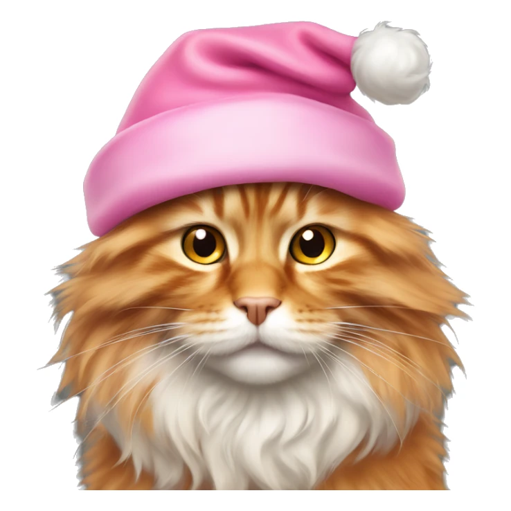 fluffy orange maincoon cat in pink santa hat  sticker