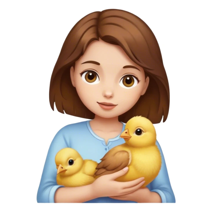 girl with brown hair holding baby chick sticker