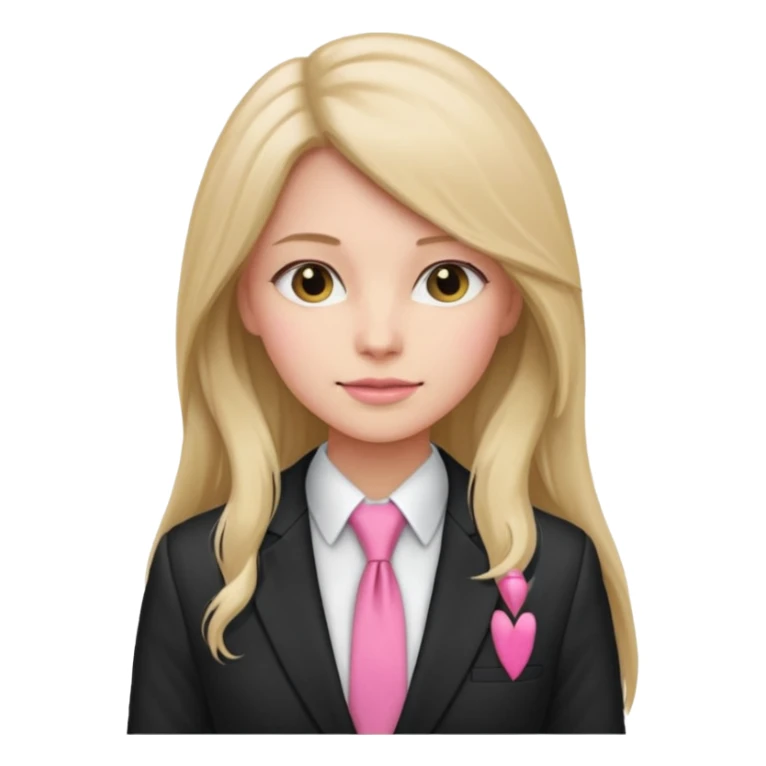 long haired woman with pink tie and blazer sticker