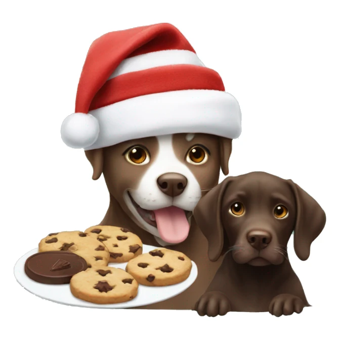 A cat wearing a hat eating cookies at Christmas with a chocolate lab sticker