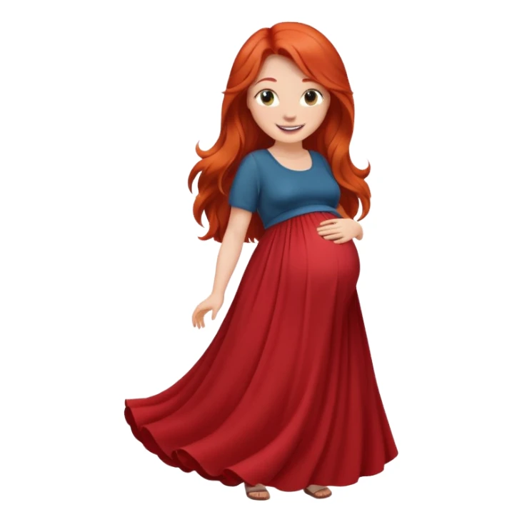 Make a girl with long red hair, pregnant with long skirt sticker
