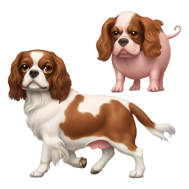 King Charles spaniel walking a pig as a pet sticker