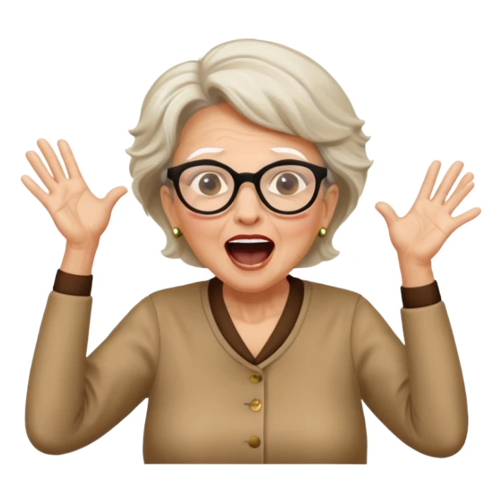 Older Woman jumping screaming and word “fraud” in a bubble sticker