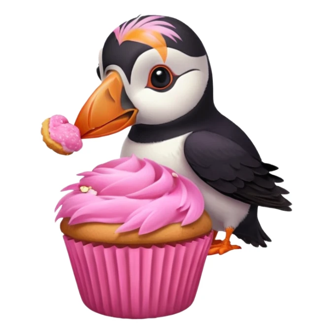 pink puffin that is pink, eating a muffin that is pink sticker