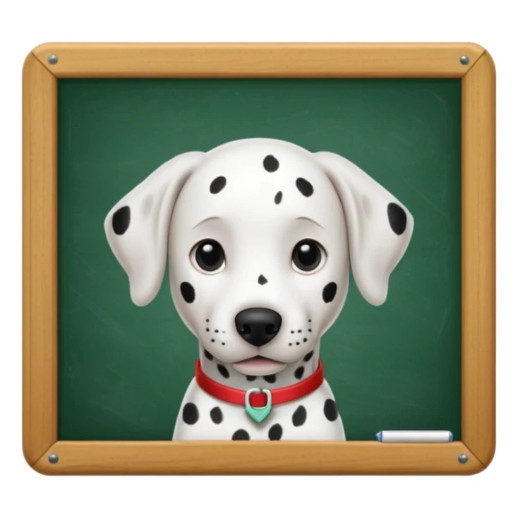 Dalmatian, in the background a green school board in a wooden frame sticker