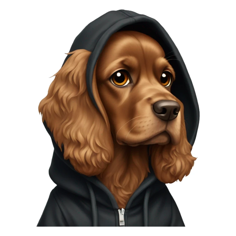 brown cocker spaniel wearing a black hoodie sticker