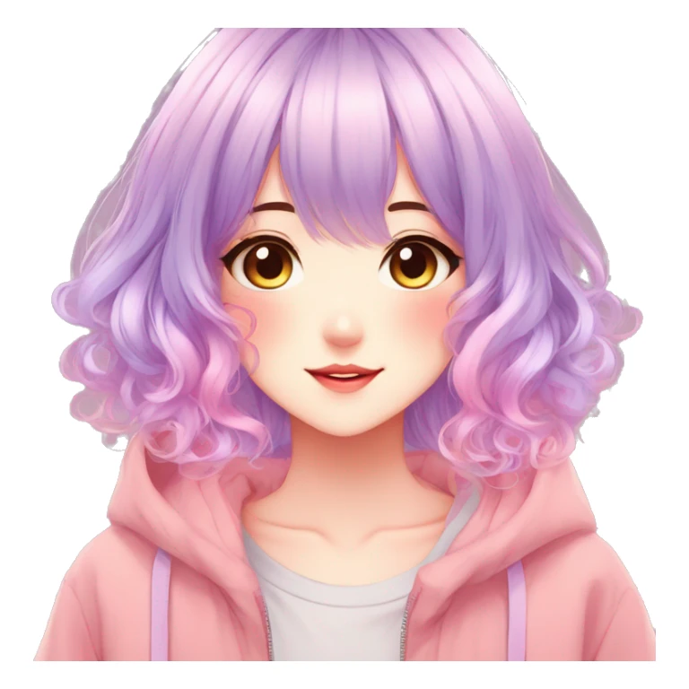 Gorgeous anime style shojo character with blushing face aesthetic and pretty colorful shiny gradient pastel hair with hair garment trending style sticker