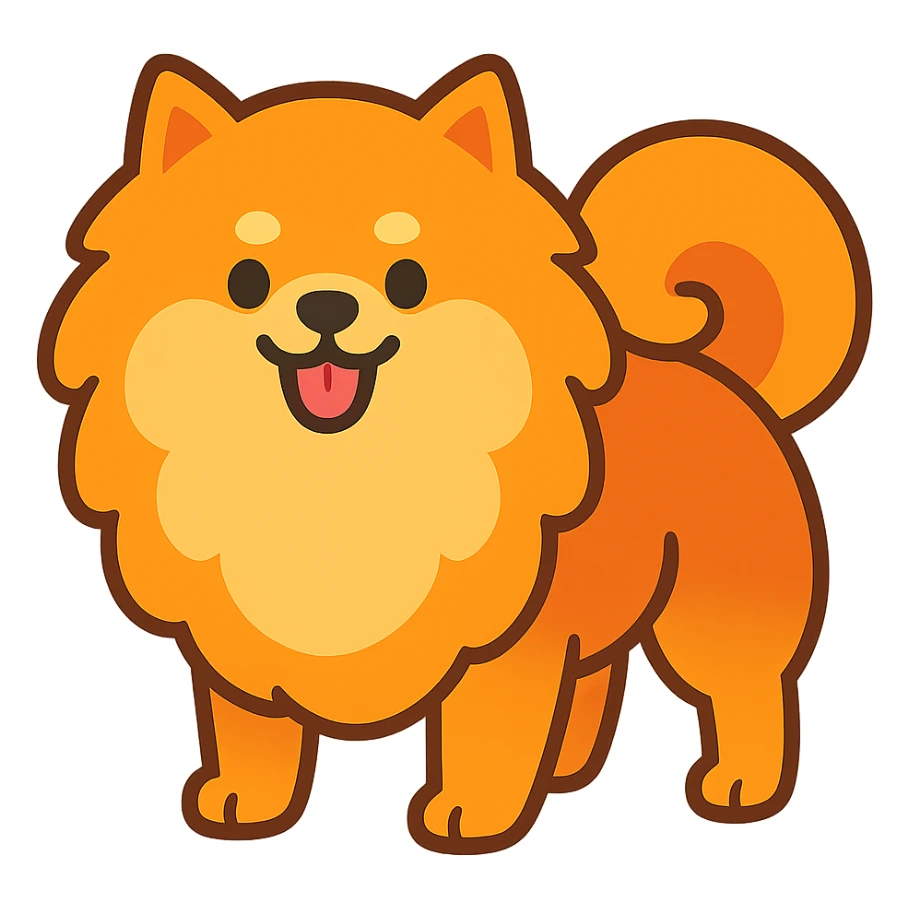 cute Pomeranian dog, fluffy, cheerful, simple cartoon style sticker