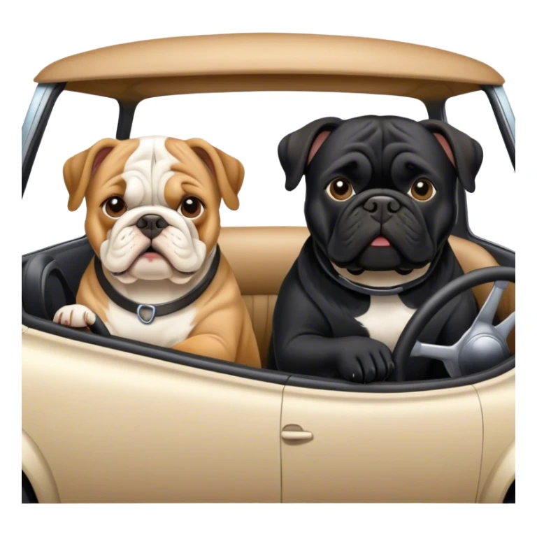 A bulldog and a black lab driving a car sticker