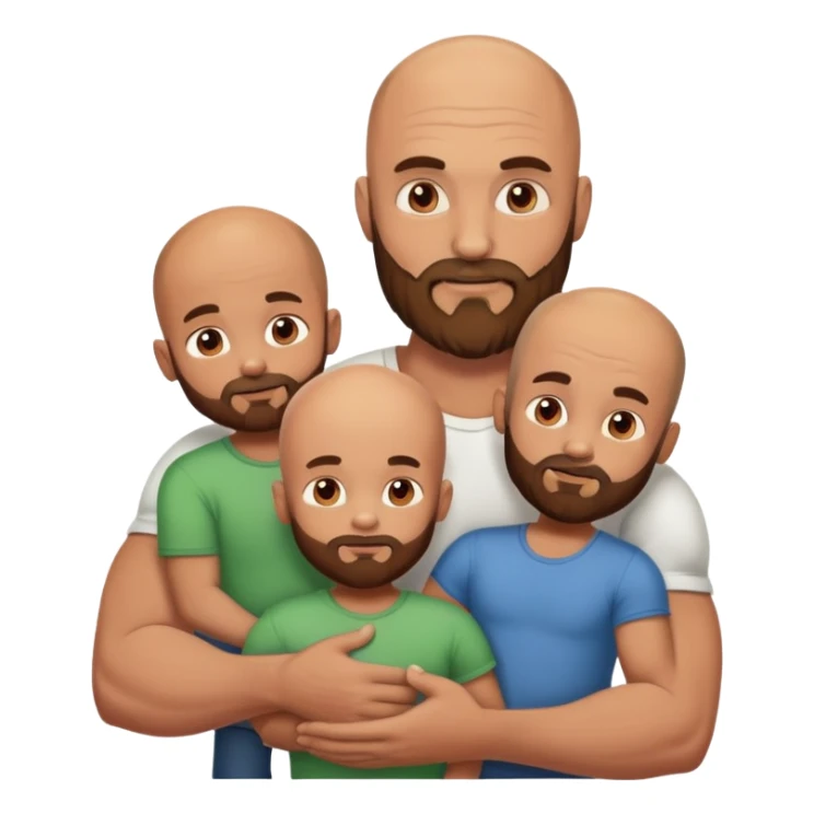Muscular bald guy with brown beard holding 3 sons sticker