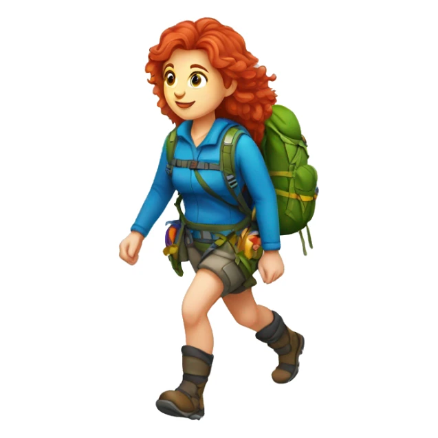 Female mountain climber red hair climbing, Greek flag on backpack and holding Easter eggs basket sticker