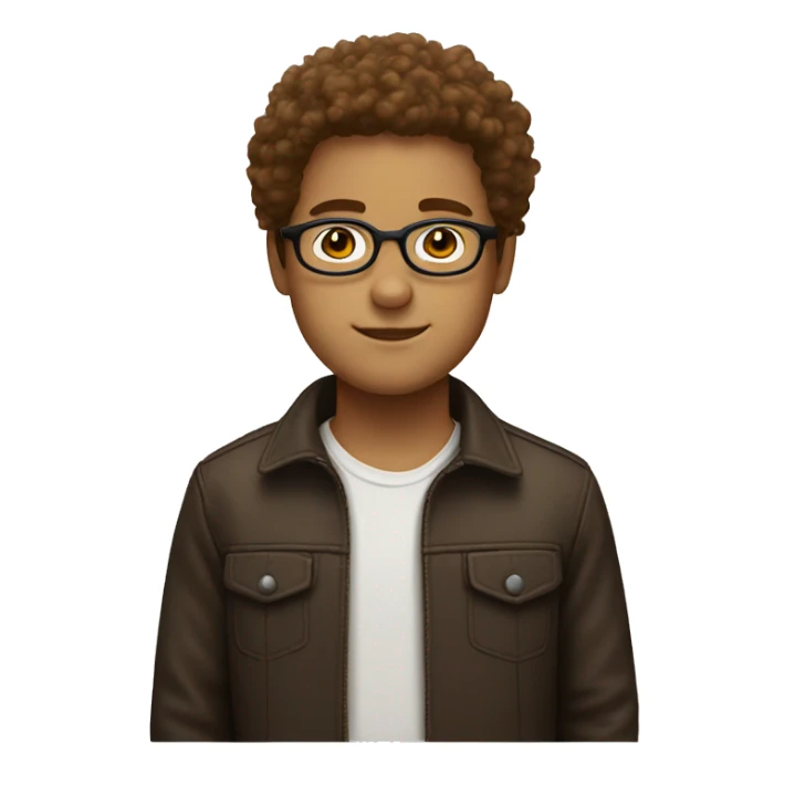 a white boy with brown fluffy hair and round glasses sticker