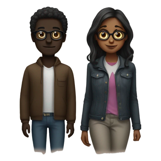 Dark skin guy with girl with glasses sticker