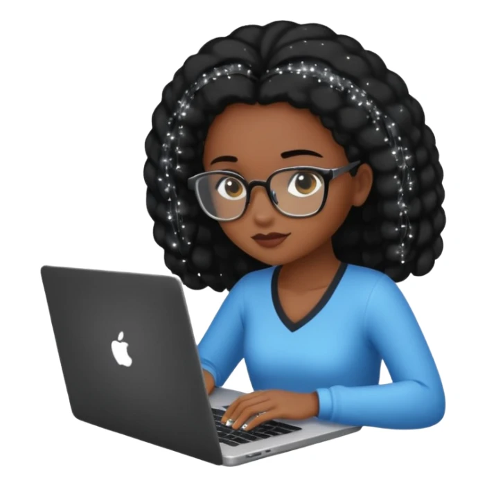 black pretty girl working hard with sparkles on laptop "Working hard with ✨" spelled out  sticker