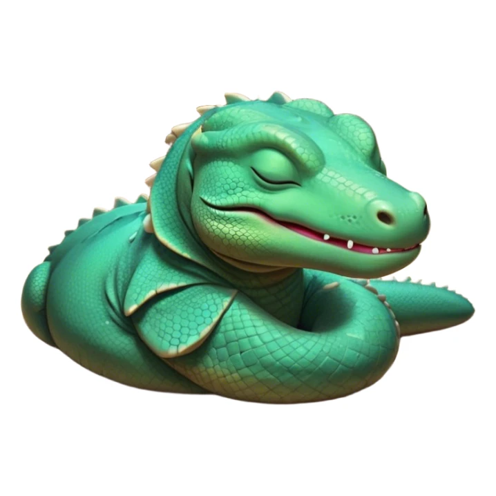 Meme-Worthy cute Sleeping Komodo Dragon Lizard Portrait Emoji, Head resting peacefully with a contented smile, showcasing a rugged, textured form and eyes gently closed in serene slumber, Simplified yet comically adorable features, highly detailed, glowing with a soft, drowsy glow, high shine, relaxed and utterly lovable, stylized with an air of playful laziness, bright and heartwarming, soft glowing outline, capturing the essence of a sleeping ancient guardian that feels destined to become the next viral icon of adorable rest! sticker