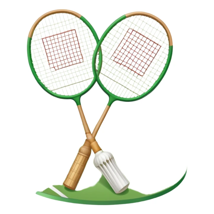 Two crossed badminton rackets with a shuttlecock resting in between, set against the faint outline of a badminton court. The image highlights the tools of the sport, with a subtle emphasis on the court's net and boundaries, symbolizing competition and skill. sticker