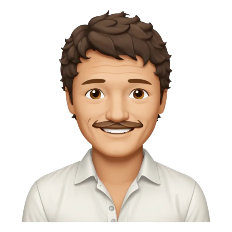 Pedro pascal looking really steamy and sexy smiling in an opened white button down shirt with perfect ringlets short hair sticker