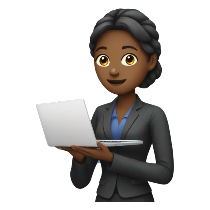 A woman trading with a laptop sticker