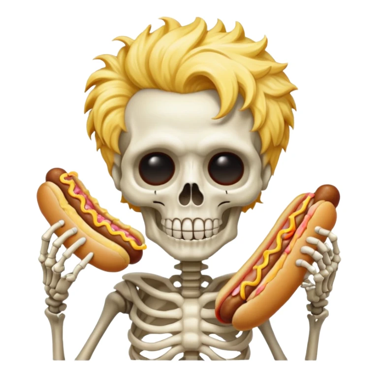 skeleton funky hair eating a hot dog sticker