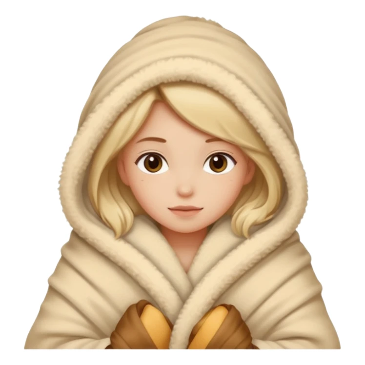 girl wrapped up in fluffy beige blanket sticker