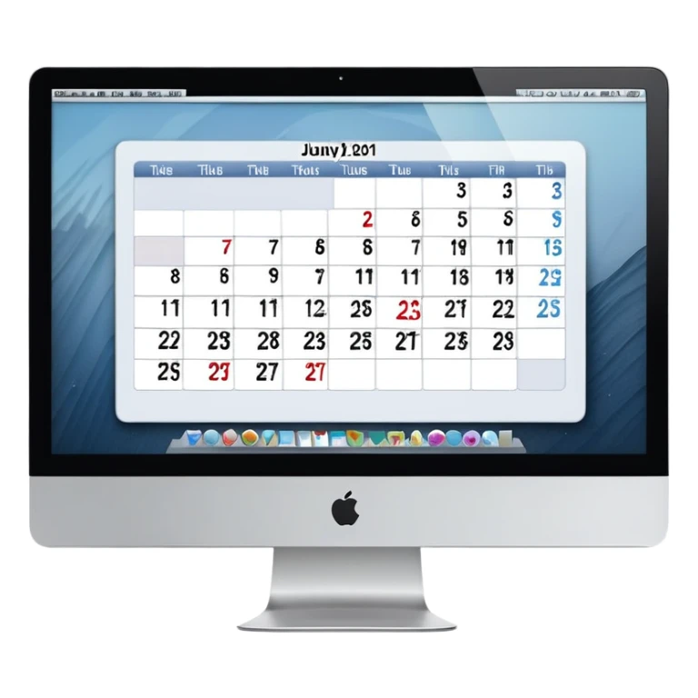 front view of an iMac with a day-calendar on the screen, showing hours and client slots with some booked sticker