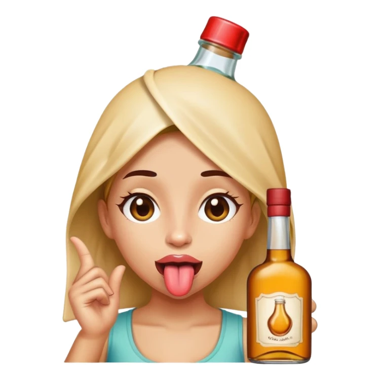 Girl With tongue out and liquor bottle on her head  sticker