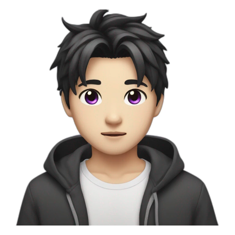 Cute japanese boy with cat ears, black medium hair and purple eyes sticker