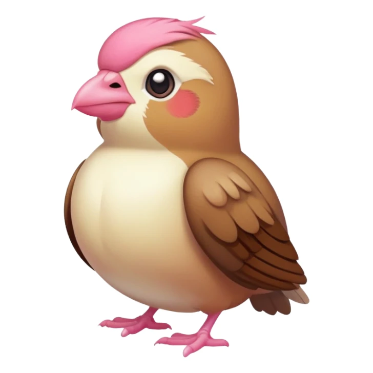 pidgey, small brown bird with cream face and underbelly, pink feet, short beak sticker