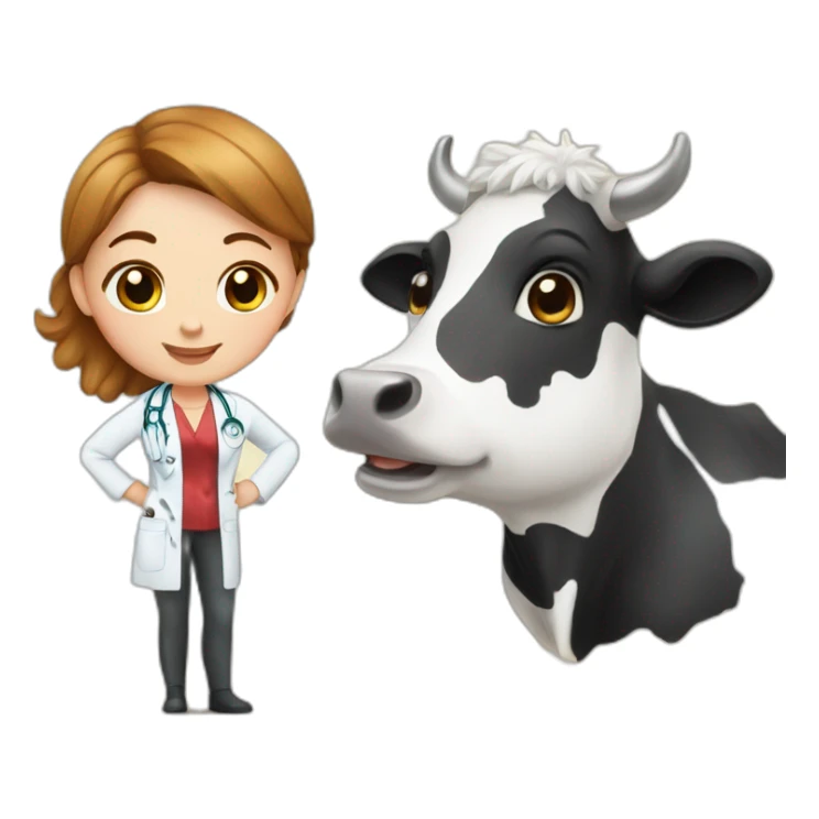 A beautiful veterinary doctor and abeautiful cow sticker