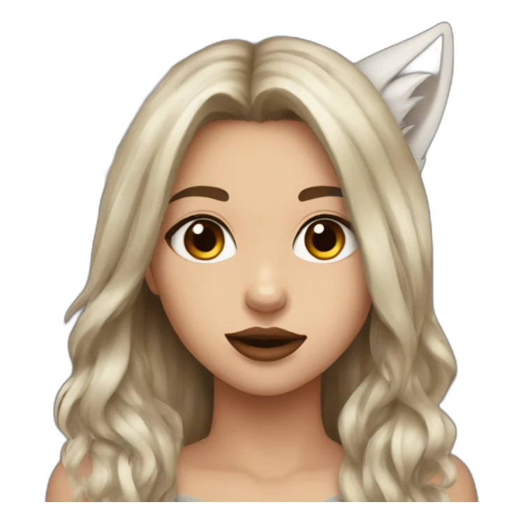  girl brown long hair lipstick wolf ears  sticker