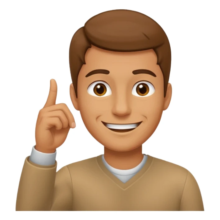 man pointing with index finger on his hand towards forehead and smiling sticker