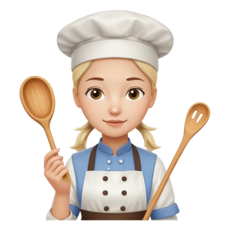 Young female pastry chef - single ponytail, apron, wearing a white hat, holding a piping bag sticker