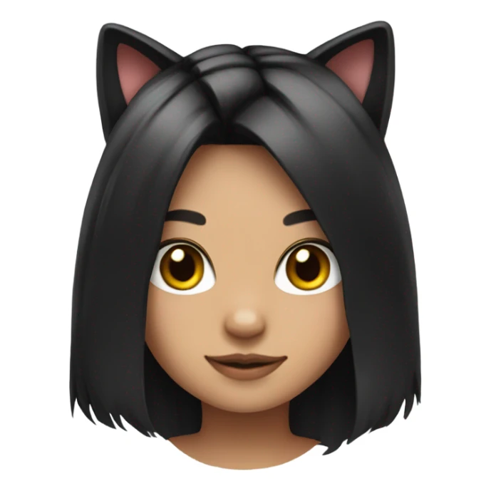 cute girl with black hair and cat ears and a cat tail sticker