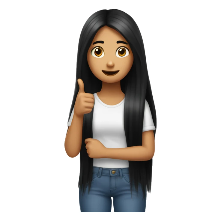 Girl with long black hair twiddling her thumbs ￼ sticker