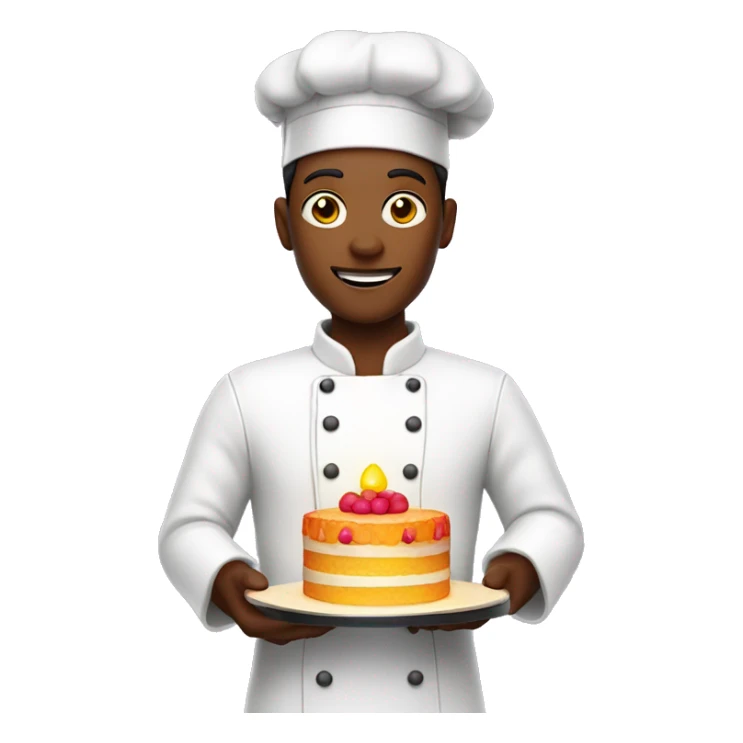 A pastry chef with a bright colored light holds a cake with three tiers in one hand sticker