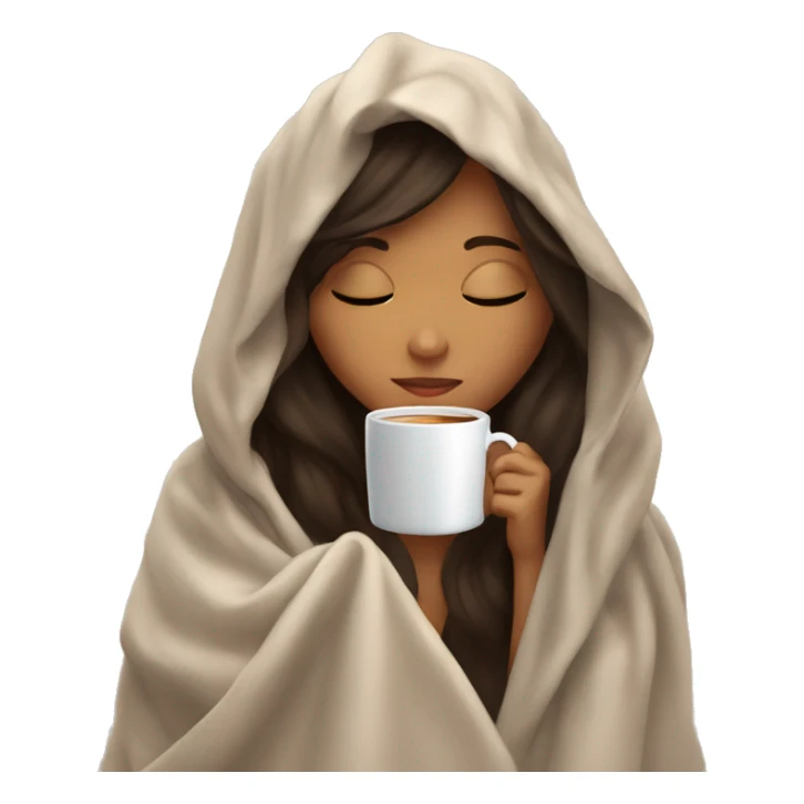 Brunette girl inside a blanket sipping coffee eyes closed sticker
