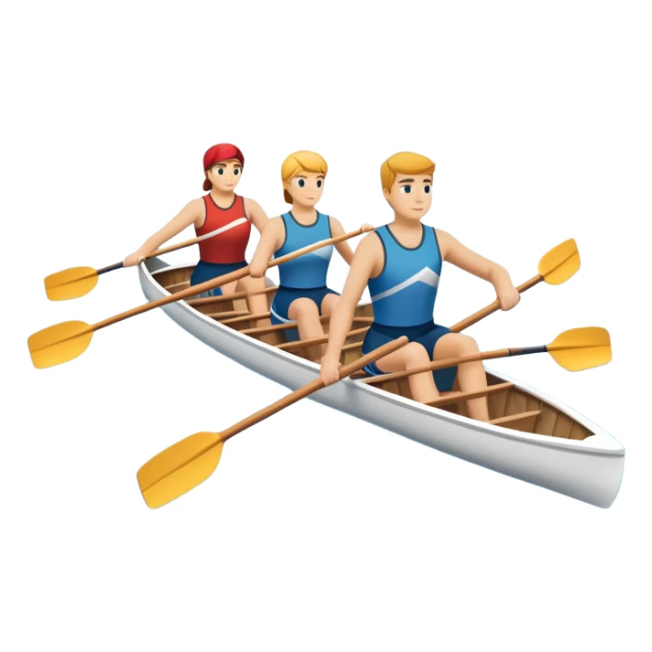 An icon featuring a rowing boat with two oars and a calm river in the background, symbolizing academic rowing. The design includes a rower in athletic gear, a team of rowers, and rippling water, representing the competitive spirit and technique of rowing. Transparent backgrounв sticker