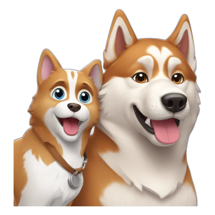 Un husky qui fait un selfie avec un chat roux sticker