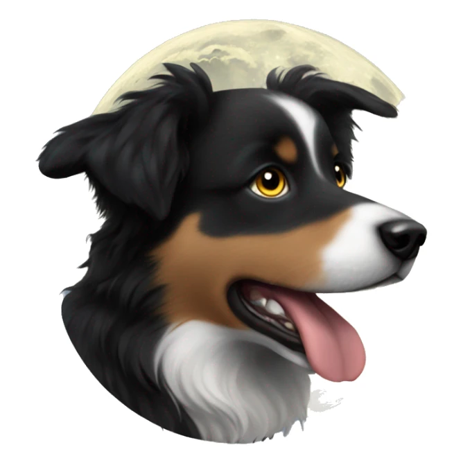 Small black australian shepherd dog moon sticker