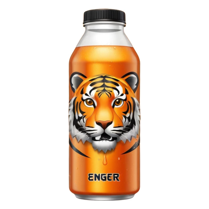 bottle of energy drink with a tiger on it sticker