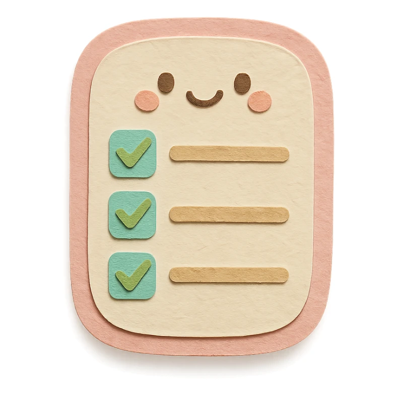 soft pastel kawaii rounded to-do list sticker with cute checkboxes, paper craft style, pink border sticker
