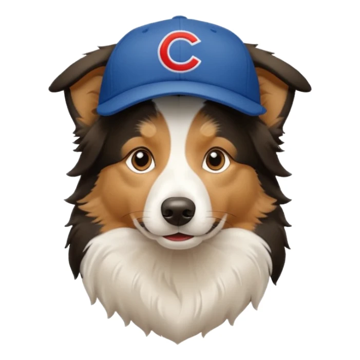 a border collie dog with a Cubs baseball hat on sticker