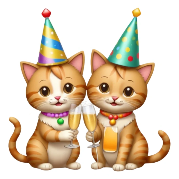 2 happy cats drinking champagne wearing party hats sticker