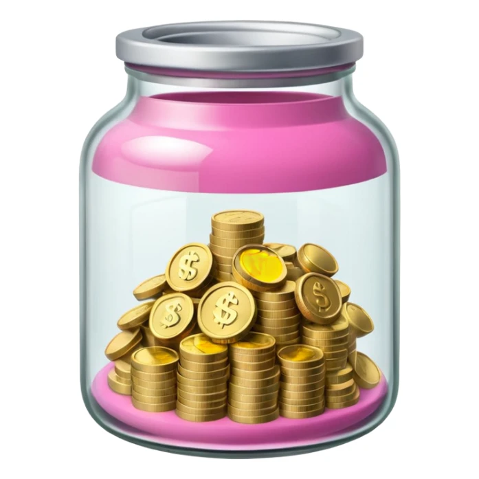 glass tip jar emoji style, simple with cash and coins pink sticker